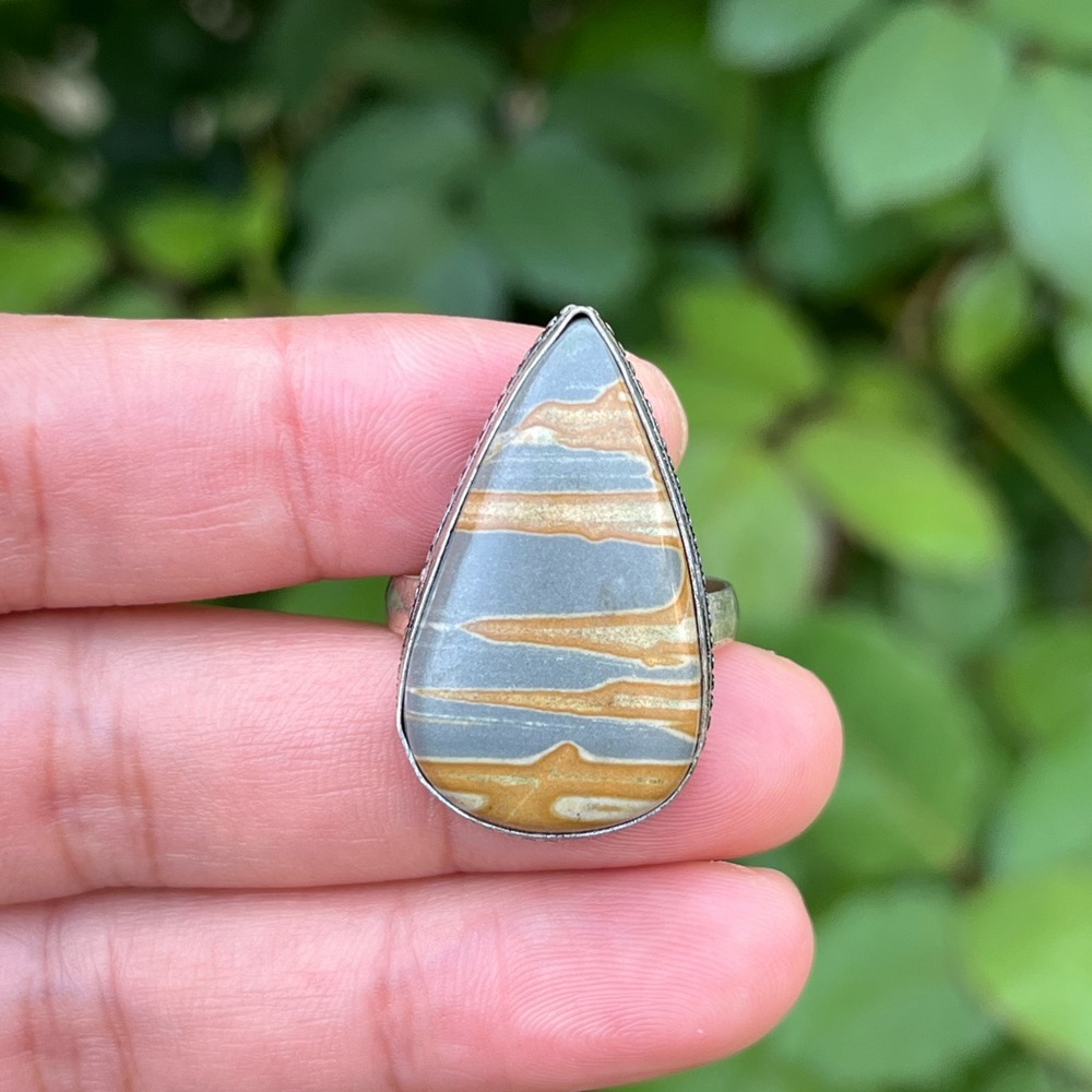 Size 8.5 Silver plated polychrome Jasper‎ ring